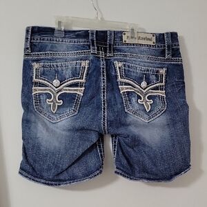 Rock Revival Indigo Denim Shorts with White Stitching